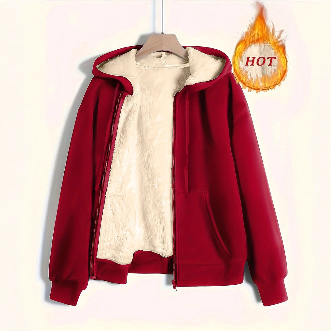 Damen kuschelige Fleecejacke mit Reißverschluss und Kapuze EB