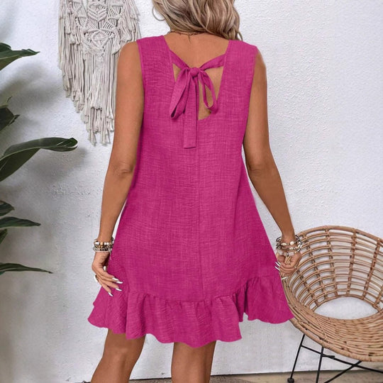 Damen Sommerkleid mit Rüschensaum und ärmellosem Design EB
