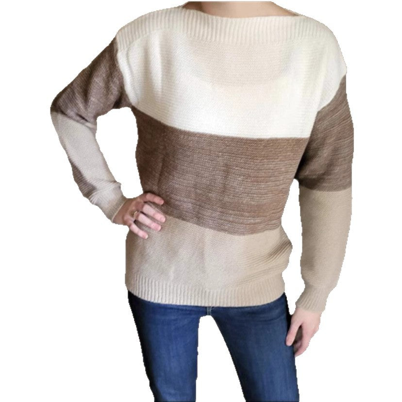 Damen Gemütlicher Strickpullover mit Farbblockdesign EB