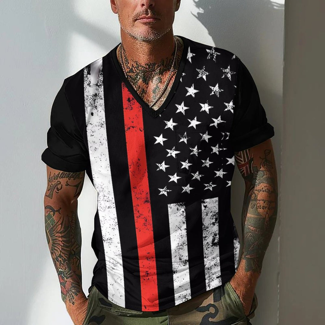 Herren V-Ausschnitt T-Shirt mit einzigartigem Flaggenmotiv EB