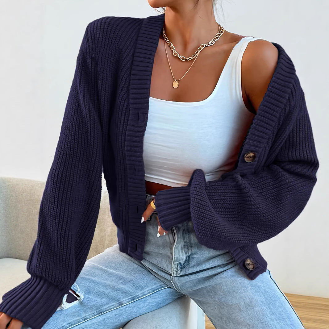 Damen bequeme Strickjacke mit schickem V-Ausschnitt EB