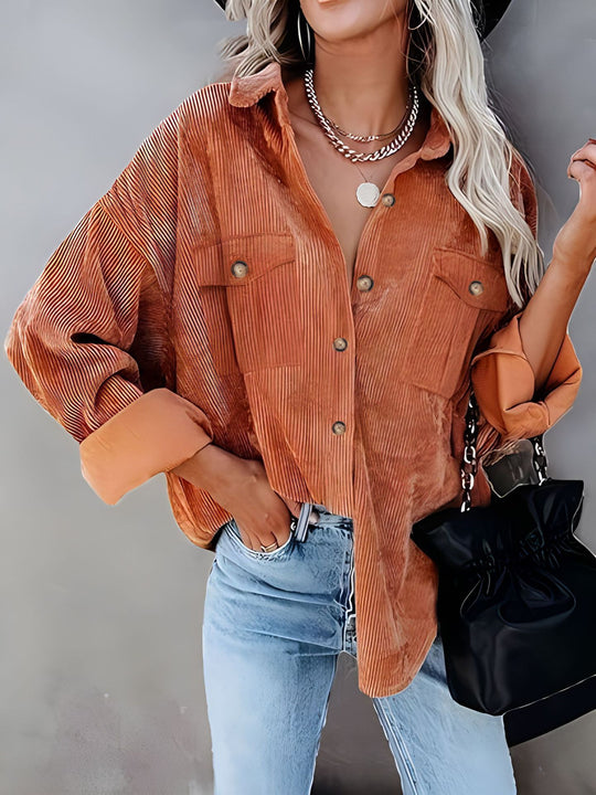 Damen Cordhemdjacke mit doppelter Brusttasche EB