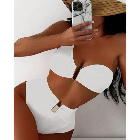 Damen Hochgeschnittenes Bikini-Set mit abnehmbaren Trägern EB