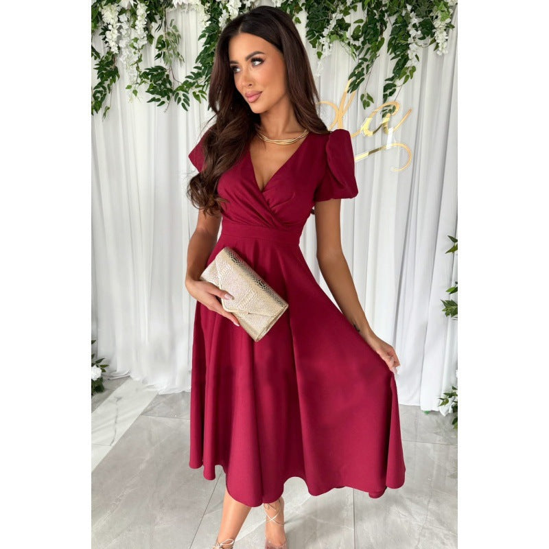 Damen Elegantes A-Linien Midi Kleid mit weichen Falten EB
