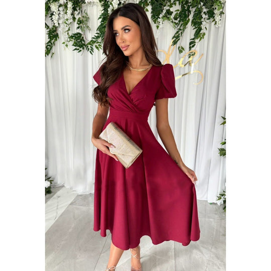 Damen Elegantes A-Linien Midi Kleid mit weichen Falten EB