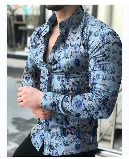 Herren nan figurbetontes Langarmhemd mit feinem Ornamentmuster und stretch Baumwollmischung EB