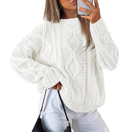 Damen Relaxed Strickpullover mit Zopfmuster EB
