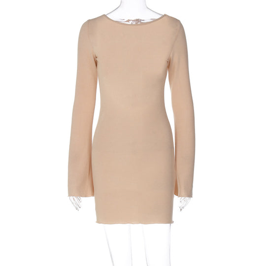 Damen langärmliges Mini-Kleid mit elegantem Schnitt EB