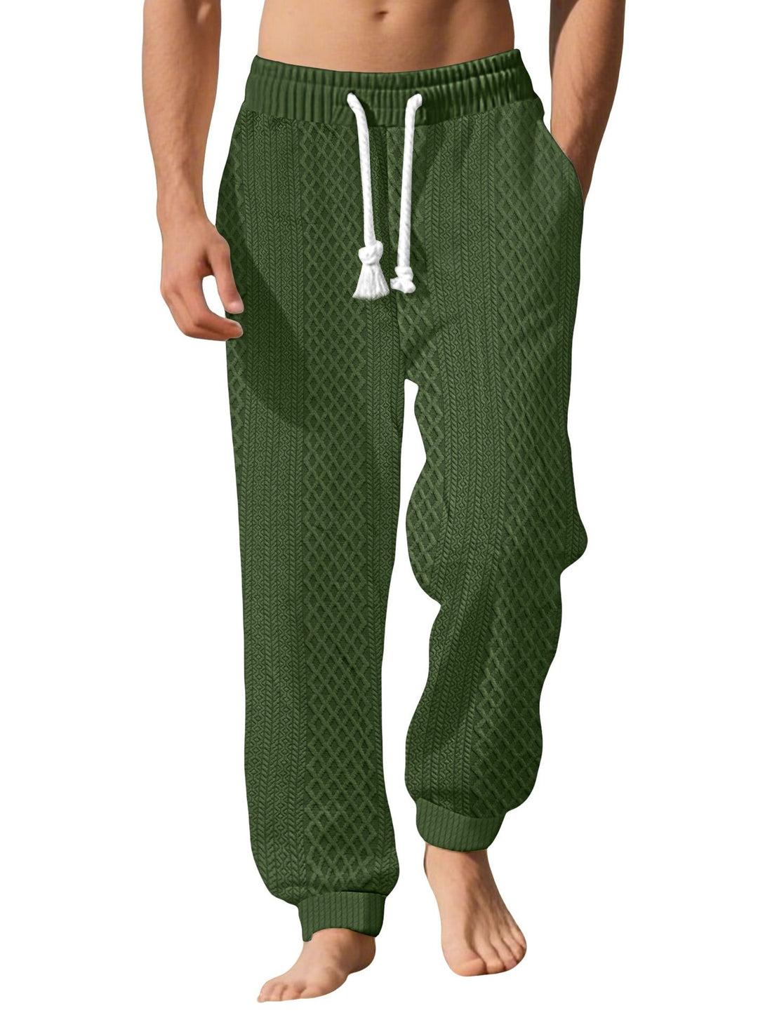 Herren nan gestrickte Wohlfühlhose mit Zopfstruktur, elastischem Bund, Kordelzug und Eingrifftaschen EB