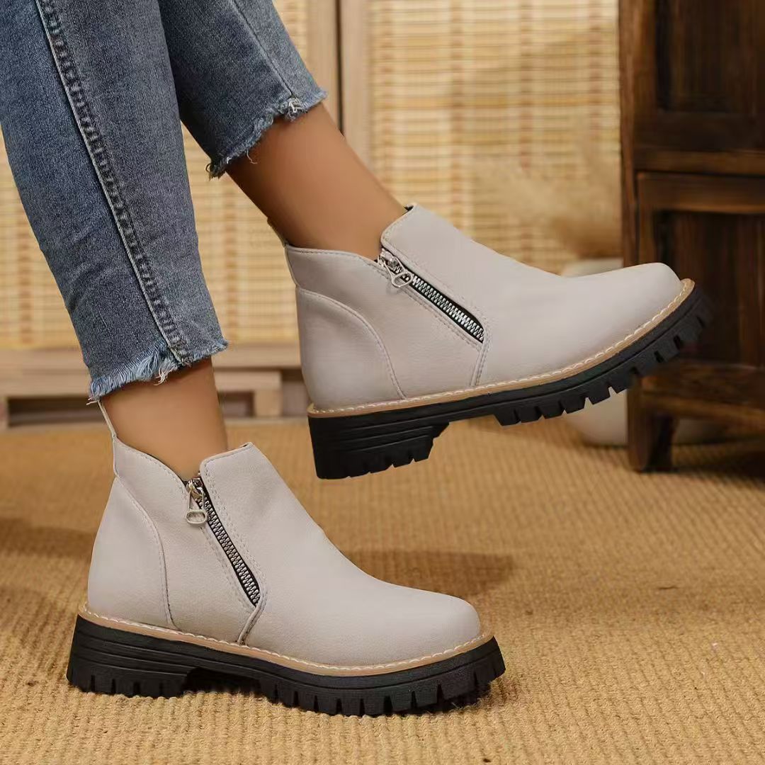 Damen elegante Stiefeletten mit seitlichem Reißverschluss EB