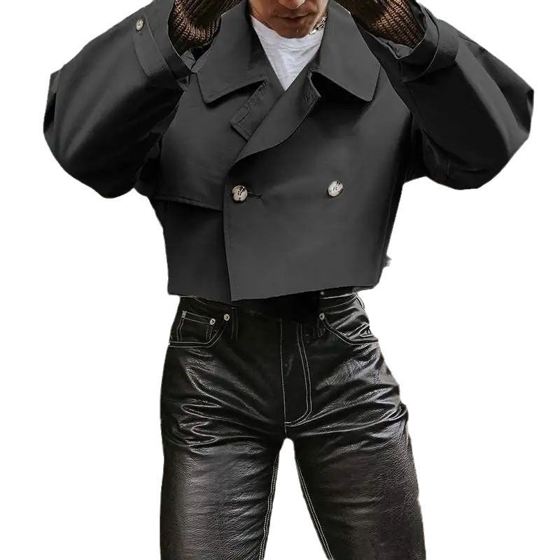 Damen Kurze Jacke mit doppelter Knopfleiste und bindbarem Saum EB