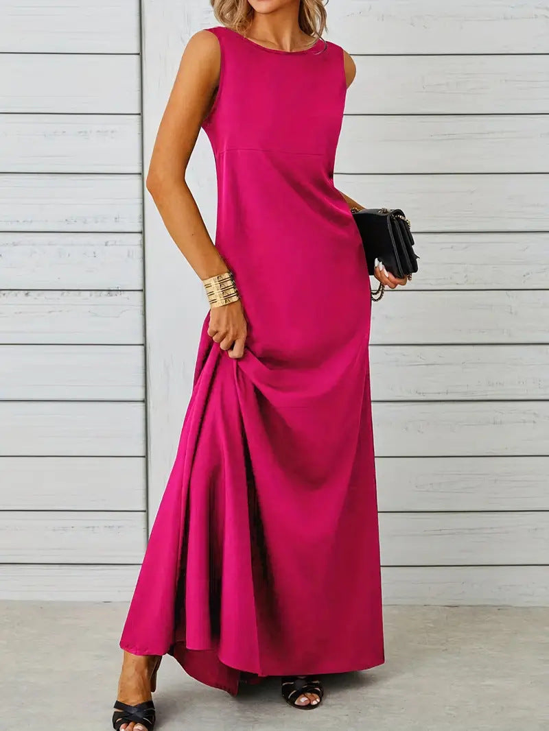 Damen elegantes Maxikleid mit schwingendem Saum und klassischem Schnitt EB
