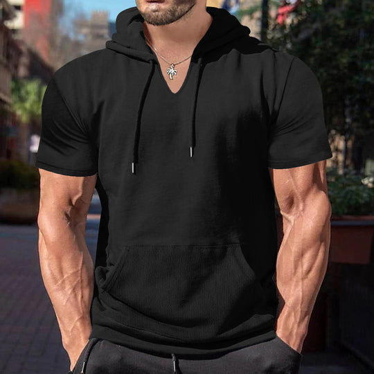 Herren lässiges Kapuzenshirt mit V-Ausschnitt und praktischer Bauchtasche EB