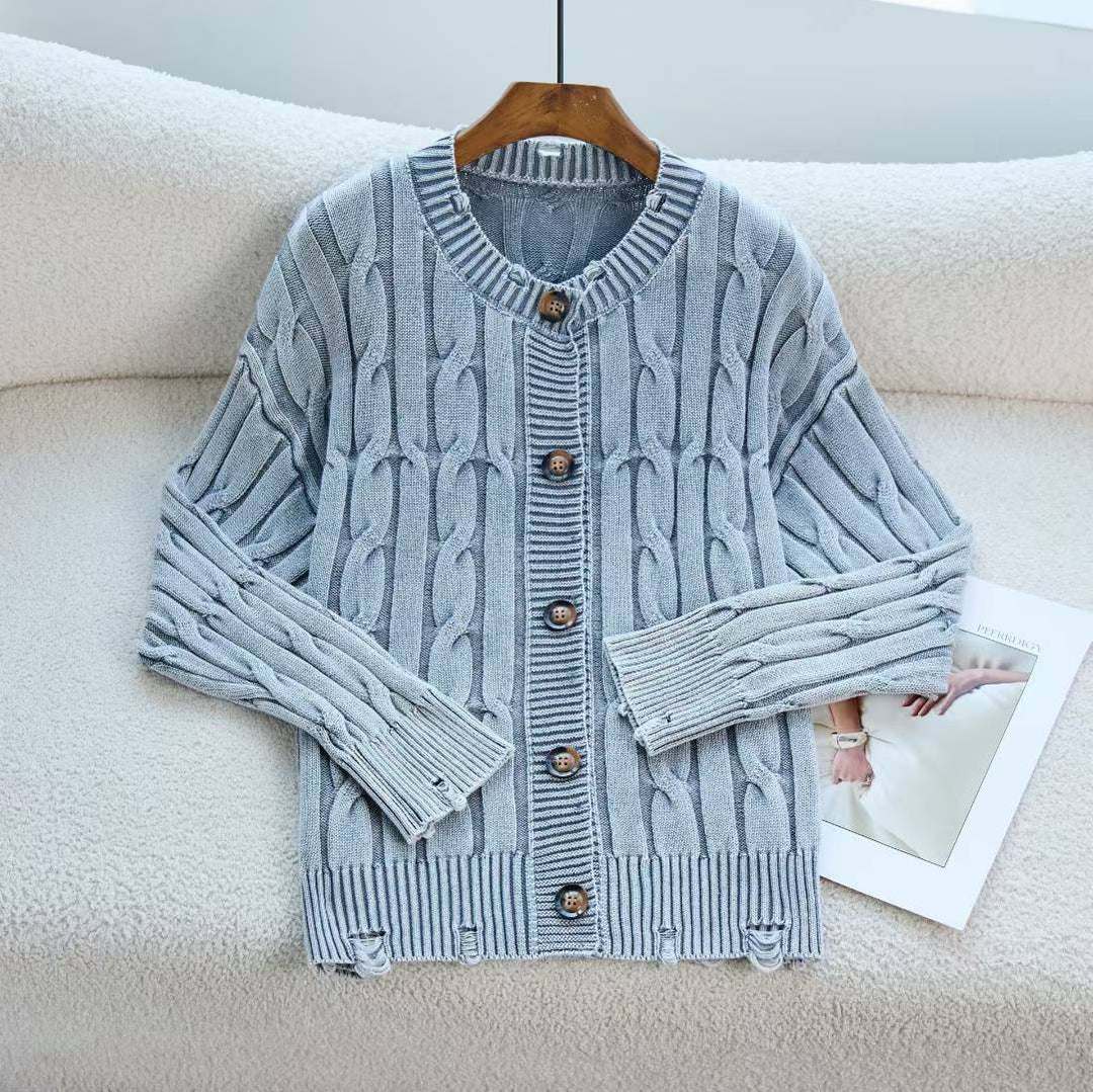 Damen Strickjacke mit tiefem V-Ausschnitt und handgearbeiteten Details EB