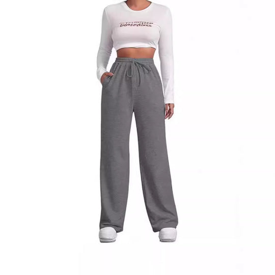 Damen nan fließende Relax-Palazzohose mit hohem Komfortbund, Kordelzug und seitlichen Einschubtaschen EB