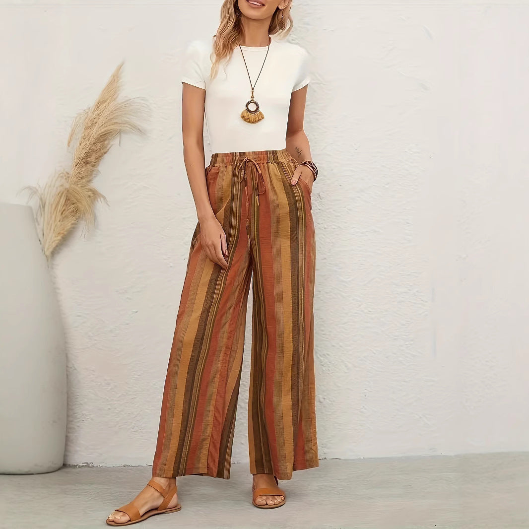 Damen Weit geschnittene Sommerhose mit Kordelzug und seitlichen Taschen EB