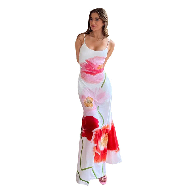 Damen Maxi Kleid mit floralem Print und spaghetti-Trägern EB