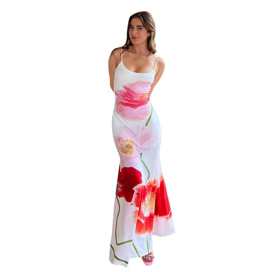 Damen Maxi Kleid mit floralem Print und spaghetti-Trägern EB