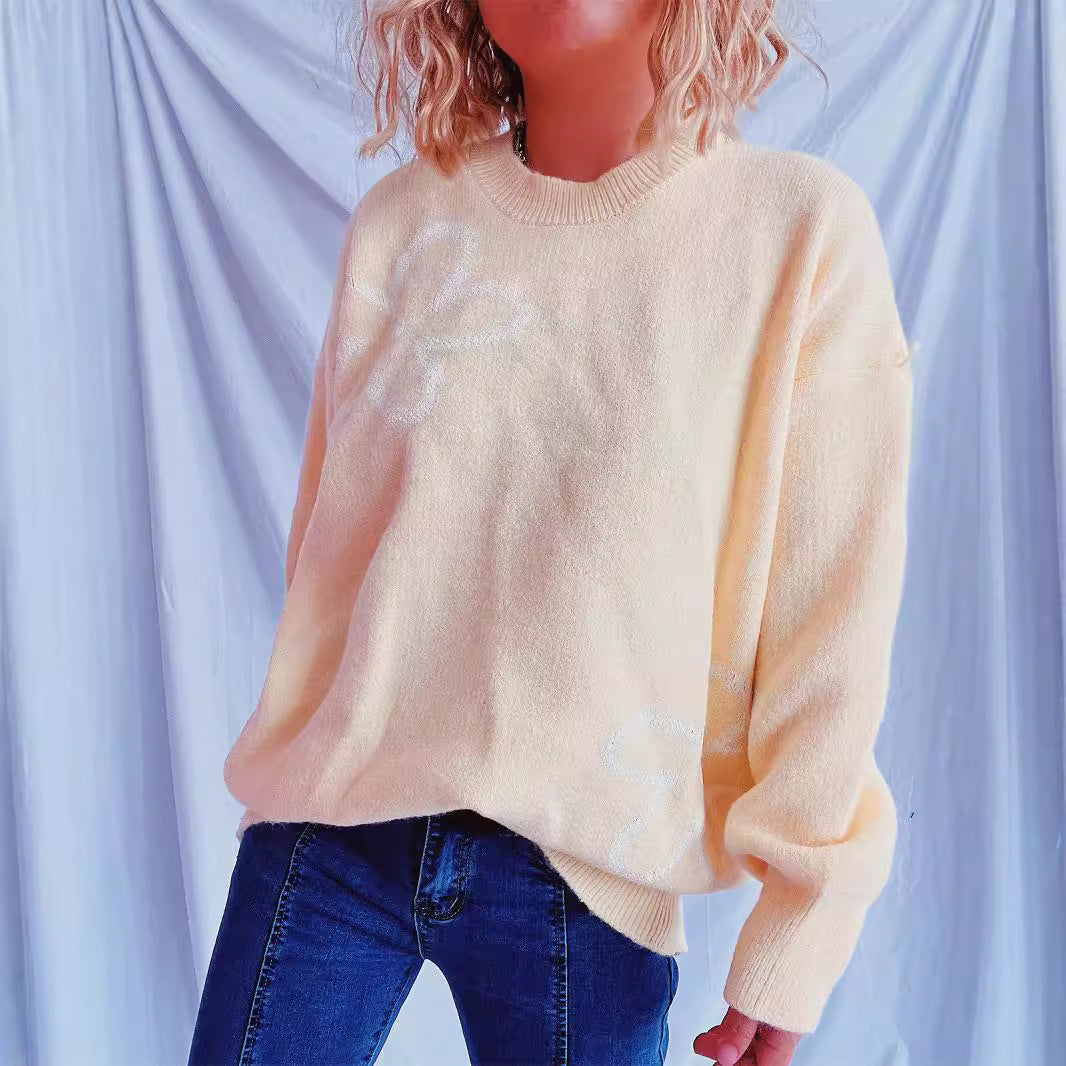 Damen Strickpullover mit floralen Akzenten und lässigem Schnitt EB