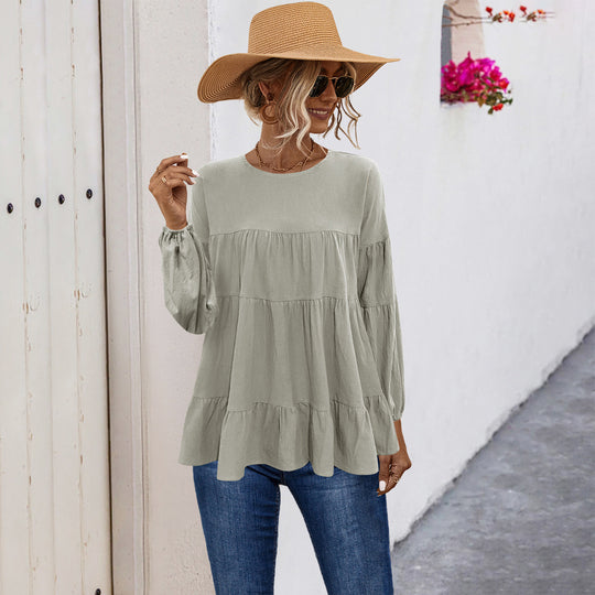 Damen lässige Tunika mit Rüschendetails und weitem Schnitt EB