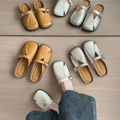 Damen Modische Mules mit verstellbarem Riemen und elastischer Sohle EB