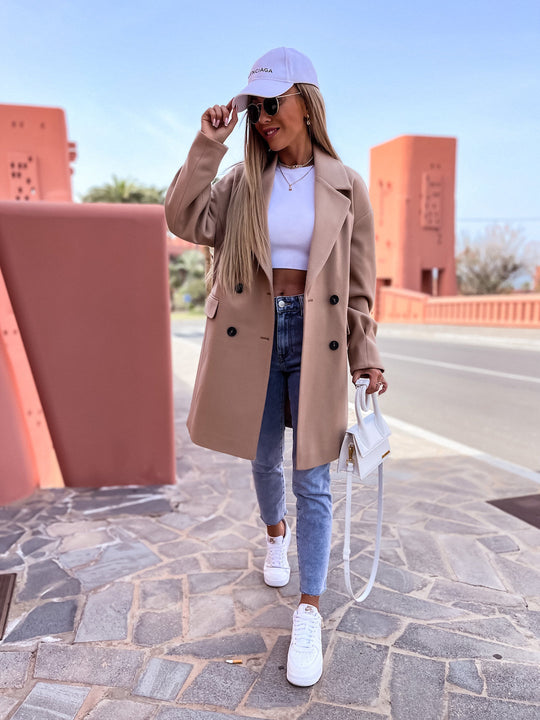 Damen eleganter und strukturierter Mantel im doppelten Design EB