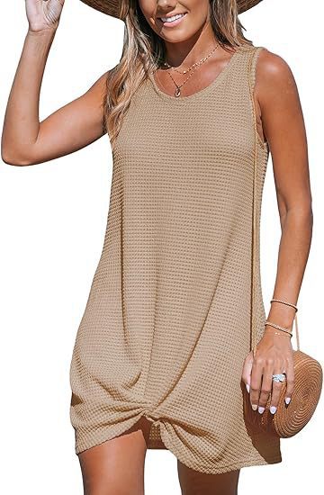 Damen lässiges Sommerkleid aus strukturierter Baumwolle mit verspieltem Knoten EB