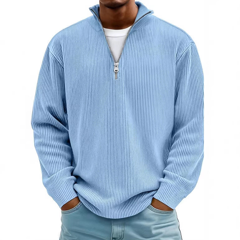 Herren nan gerippter Strickpullover mit halbem Reißverschluss und Stehkragen EB