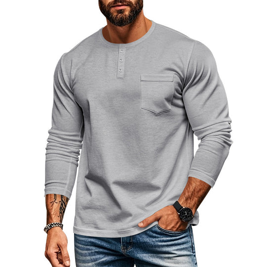 Herren Langarmshirt mit Knopfleiste und Brusttasche EB
