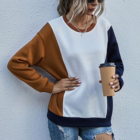 Damen lässiger Sweatshirt mit modischem Farbblockdesign EB