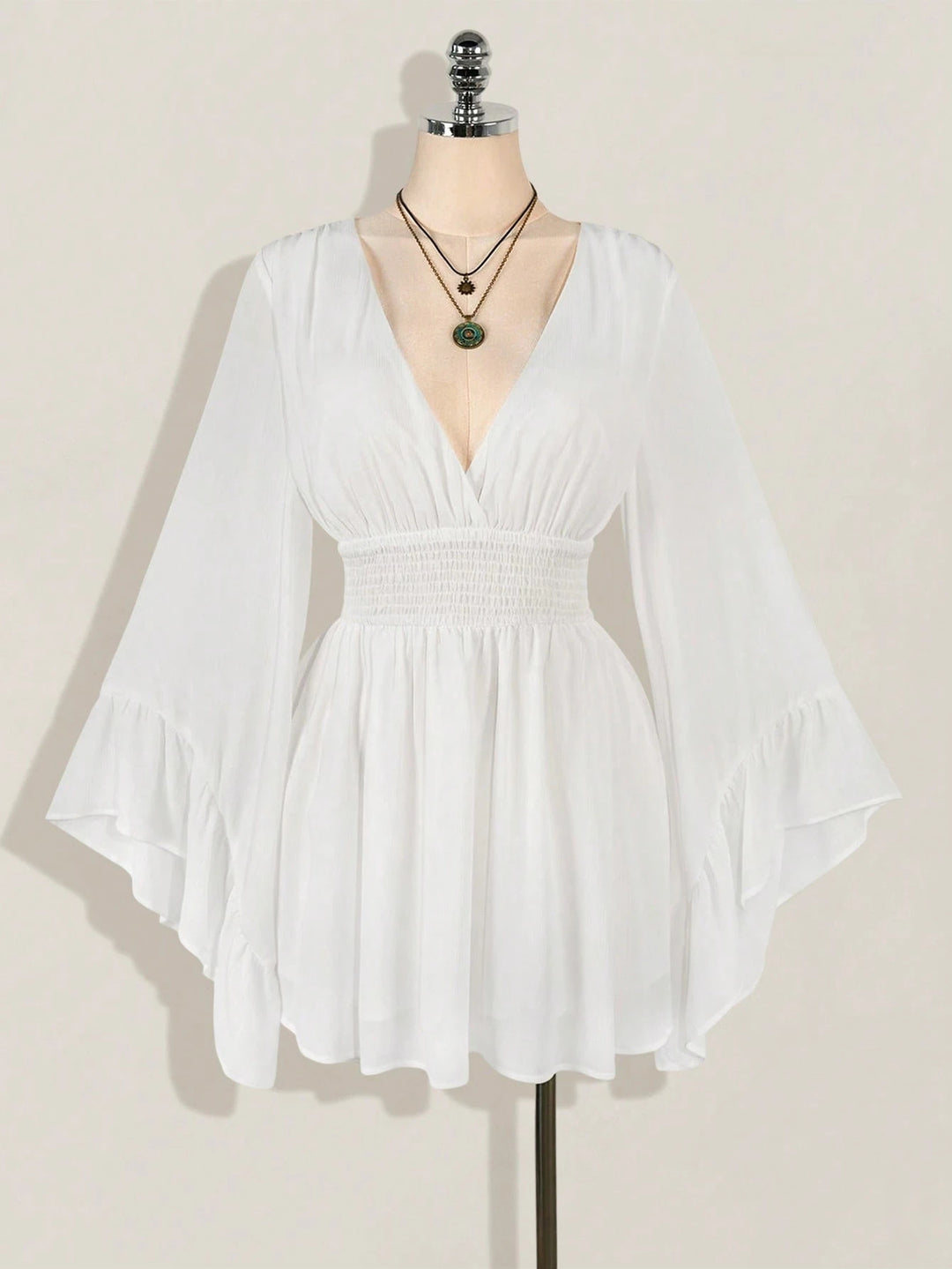Damen elegantes Strandkleid mit voluminösen Ärmeln EB