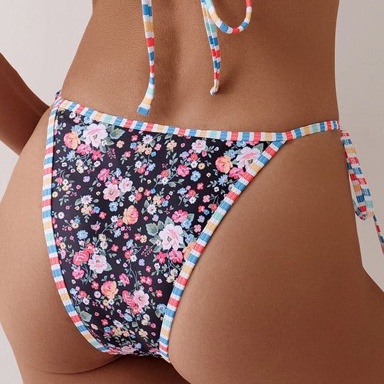 Damen Bikini mit floralem Muster und verspielten Bindebändern EB
