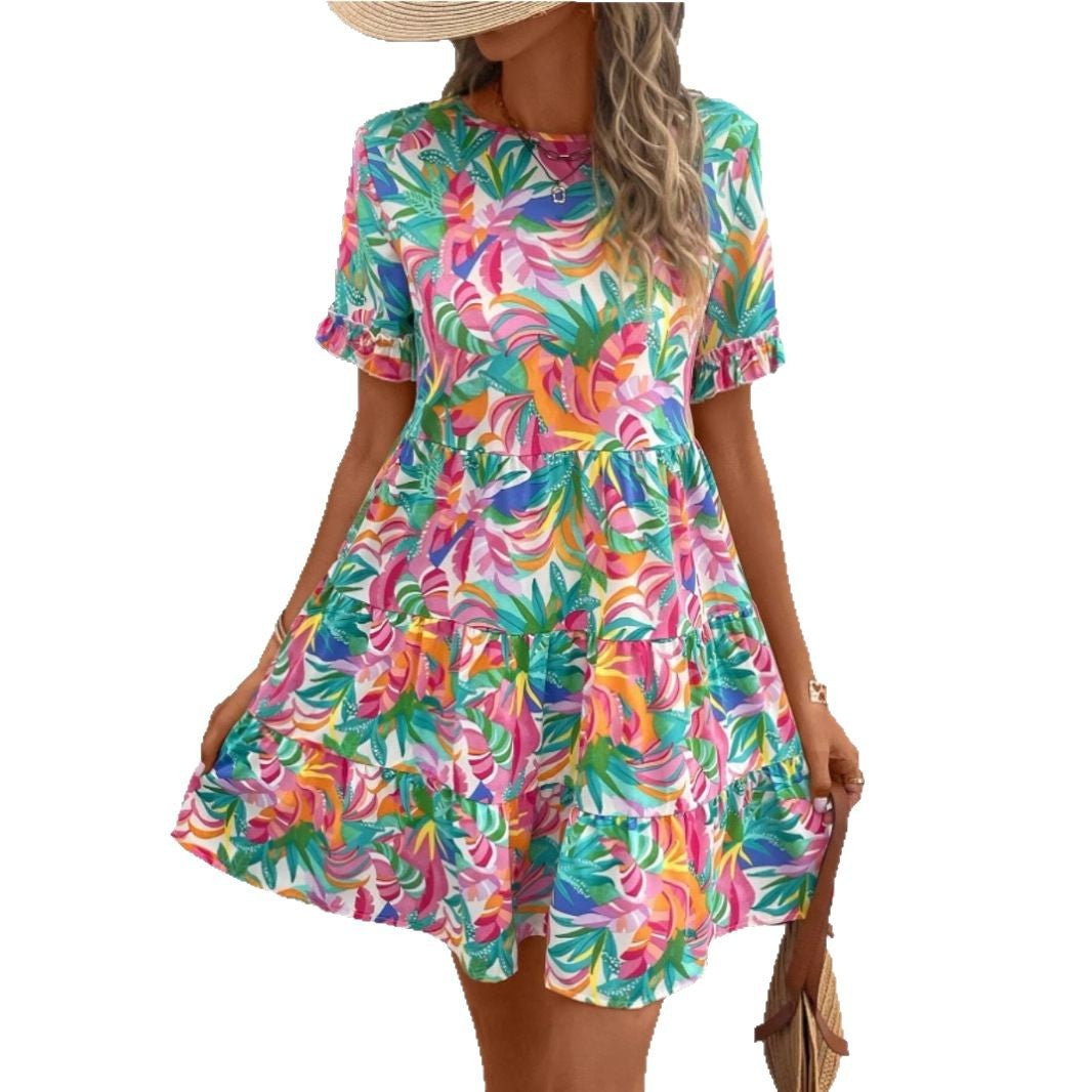 Damen Sommerliches Freizeitkleid mit Rüschendetails und frischem Blumenmuster EB
