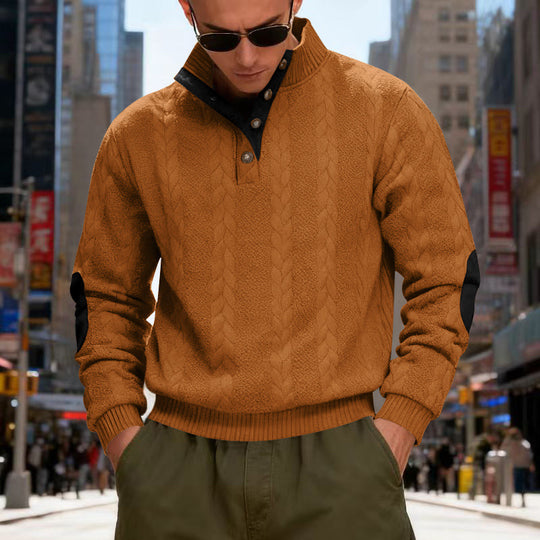 Herren gestrickter Pullover mit Kontrastdetails und modernem Knopfverschluss EB