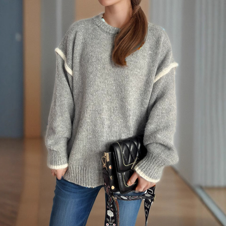 Damen Grobstrickpullover mit lässigem Schnitt und strukturiertem Design EB