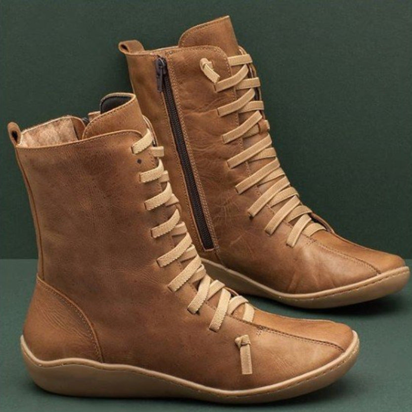 Damen knöchelhohe Schnür-Boots mit seitlichem Reißverschluss und stoßdämpfender Gummisohle EB