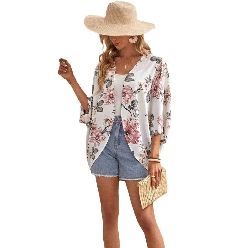 Damen Modischer Kimono mit floralem Design und weit geschnittenen Ärmeln EB