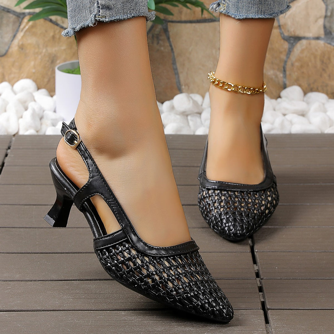 Damen Sling-Sandalen mit durchbrochenem Design und elegantem Blockabsatz EB