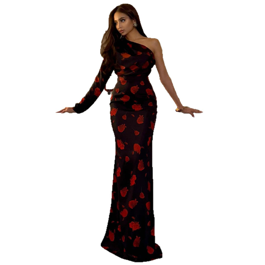 Damen Maxi-Kleid mit asymmetrischem Design und eleganten floralem Muster EB
