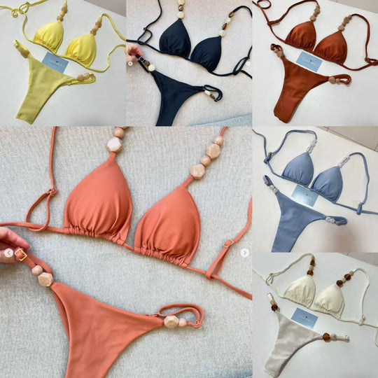 Damen Triangel-Bikini mit elastischen Bändern und dekorativen Details EB