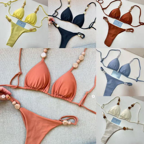 Damen Triangel-Bikini mit elastischen Bändern und dekorativen Details EB