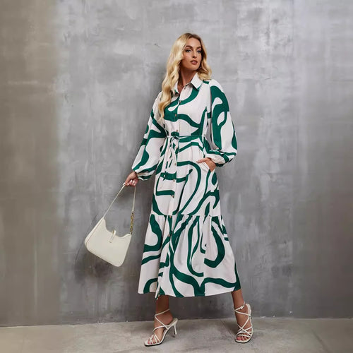 Damen Hemdblusenkleid mit modernem Grafikdruck und taillierter Silhouette EB
