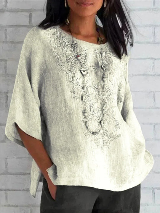 Damen bestickte Leinenbluse EB