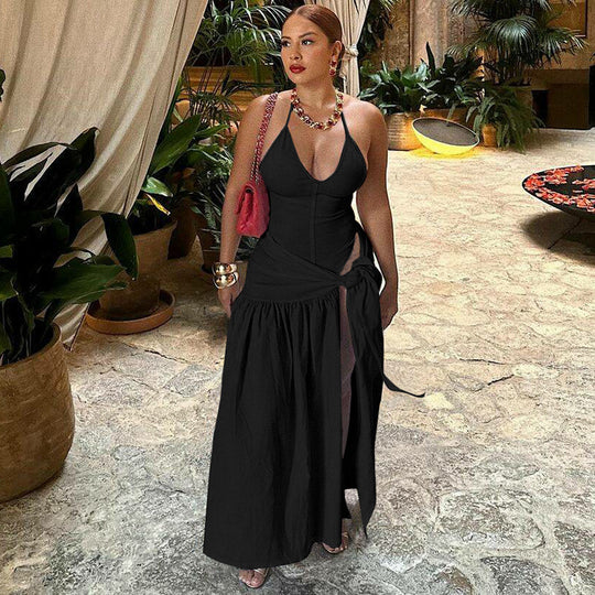 Damen Maxi-Kleid mit elegantem Wickeldesign und seitlichem Schlitz EB