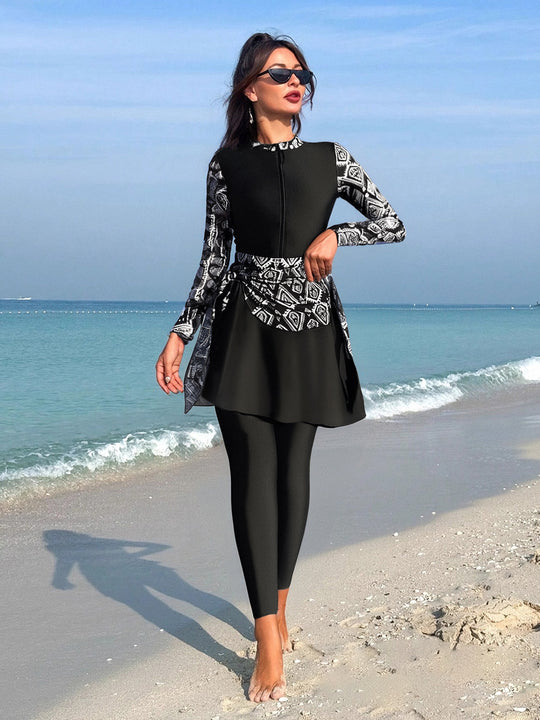 Damen Modischer Schwimmanzug mit Zip und asymmetrischem Rock EB