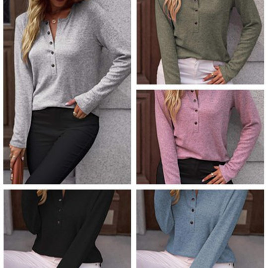 Damen Bequemes Langarmshirt mit Knopfdetail EB