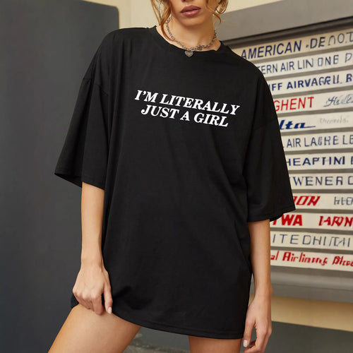 Damen Oversized Statement T-Shirt mit kreativem Schriftzug EB