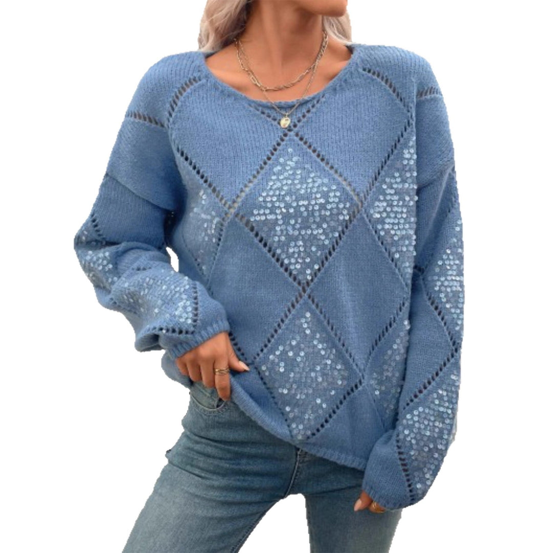 Damen Grobgestrickter Oversize-Pullover mit Ajour‑Rautenmuster und Pailletten EB