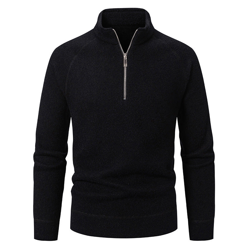 Herren Hochkragen Pullover mit Reißverschluss und strukturierter Oberfläche EB