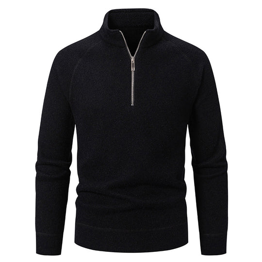 Herren Hochkragen Pullover mit Reißverschluss und strukturierter Oberfläche EB